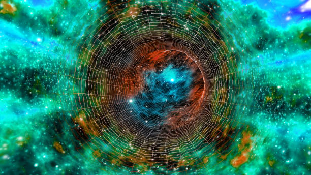 3d-иллюстрация с сеткой червоточины, для научной фантастики, межзвездных путешествий или космического фона. - gravitation стоковые фото и изображения