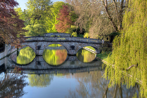 HDR image bridge over the river Cam in Cambridge England stock photo