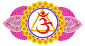 Image of ajna chakra in late hindu tradition. Inside the two-petalled lotus there is a circle, a triangle, an OM mantra