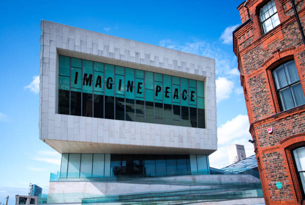 "Imagine Peace" at Museum of Liverpool, Liverpool "Imagine Peace" at Museum of Liverpool, Liverpool liverpool docks and harbour building stock pictures, royalty-free photos & images
