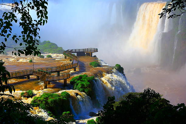 印象的なイグアスの滝と緑の熱帯雨林、ブラジル、アルゼンチン、南アメリカ - フォスドイグアス 写真 ストックフォトと画像