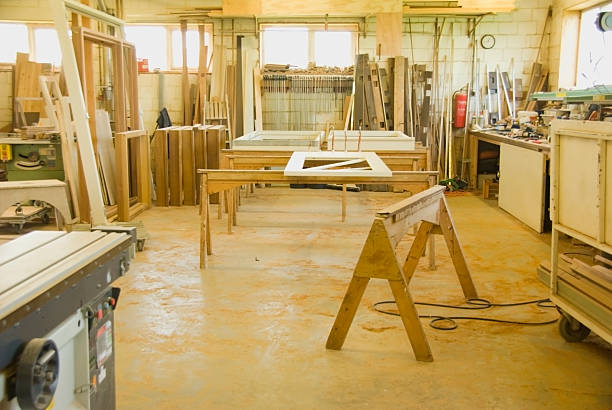 In a wooden workshop stock photo