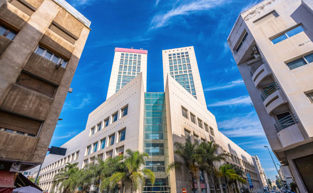 incredibly large two twin towers in the business center of Casablanca incredibly large two twin towers in the business center of Casablanca casablanca morocco stock pictures, royalty-free photos & images
