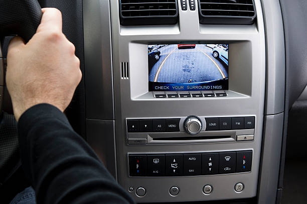 In-dash reversing camera while parking (LHD) stock photo