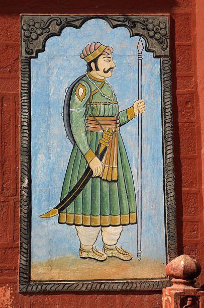 India: fresco on wall stock photo