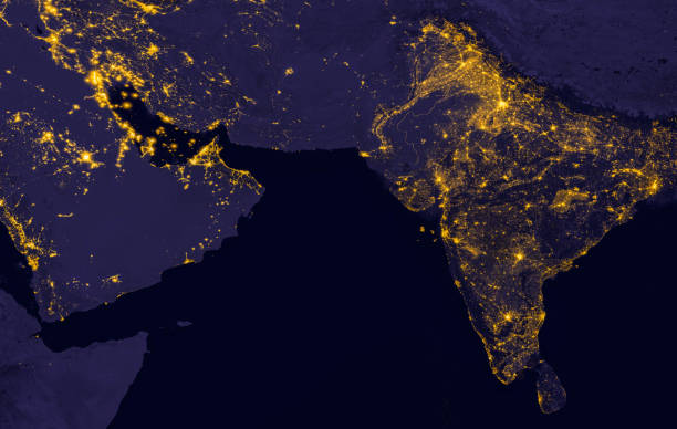 India lights during night as it looks like from space. Elements of this image are furnished by NASA stock photo