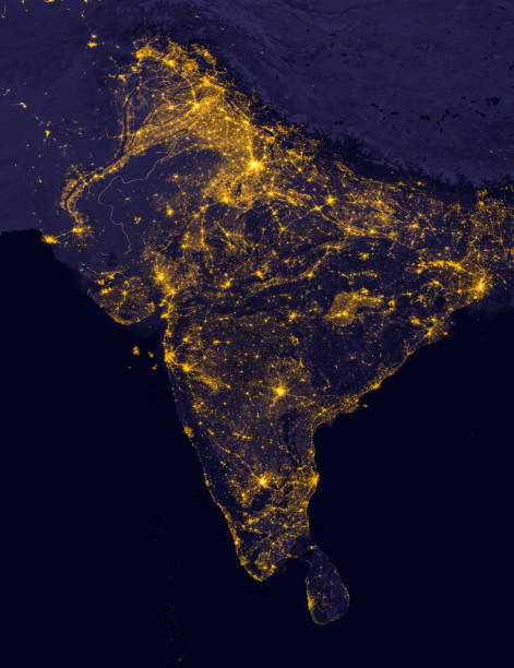 India lights during night as it looks like from space. Elements of this image are furnished by NASA stock photo