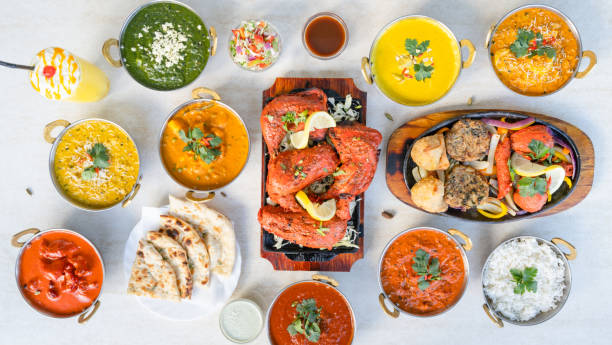 Indian Food Background. Table top view of authentic Indian food. indian food stock pictures, royalty-free photos & images