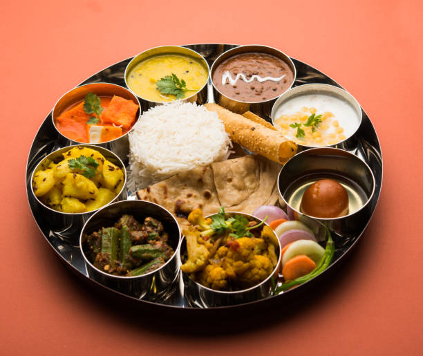 Indian Hindu Veg Thali / food platter, selective focus Indian Hindu Veg Thali / food platter, selective focus chapatti stock pictures, royalty-free photos & images