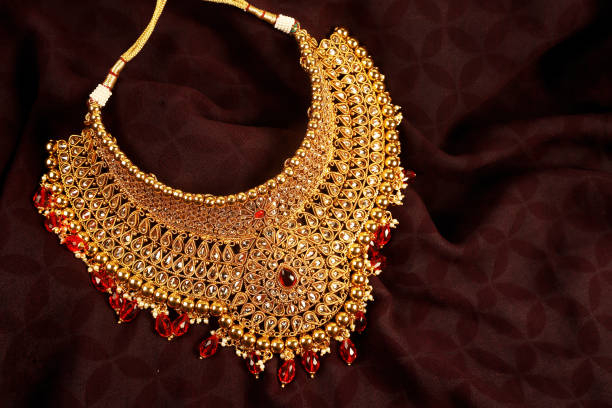 Indian Jewellery Necklace Authentic Traditional Indian Jewellery Necklace On Dark Background. indian jewelry stock pictures, royalty-free photos & images