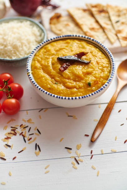 Indian popular food Dal fry or traditional Dal Tadka Curry served in bowl stock photo