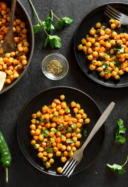 Indian style cooked chickpeas stock photo
