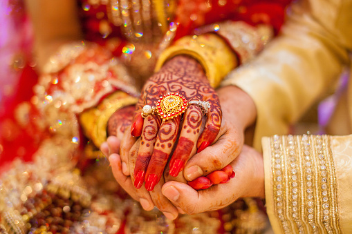 Indian wedding hands with gold