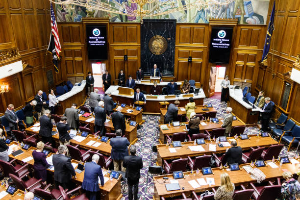 Indiana State House of Representatives in session giving the Pledge of Allegiance II Indianapolis - Circa January 2019: Indiana State House of Representatives in session giving the Pledge of Allegiance II congress stock pictures, royalty-free photos & images