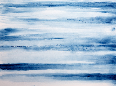 Indigo Blue and White Watercolor Painted Abstract Background, No People, horizontal