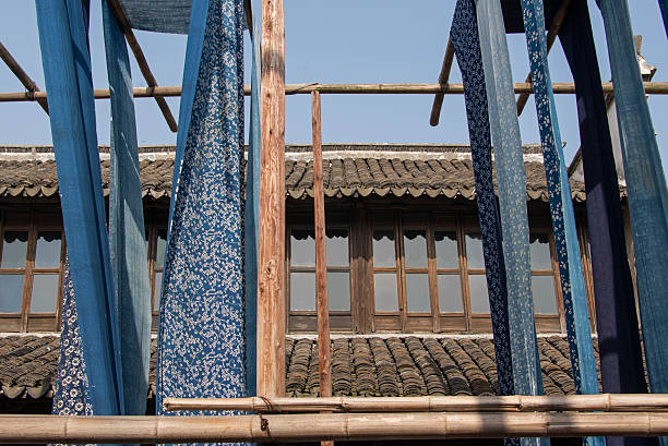 Indigo dyed Fabric Indigo dye workshop in China. wuzhen stock pictures, royalty-free photos & images