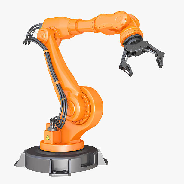 Industrial Robot Arm isolated on a white background stock photo