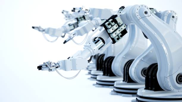 промышленные роботы на белом фоне - robot hand white background стоковые фото и изображения