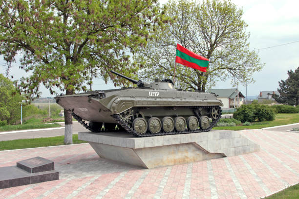 Infantry fighting vehicle monument. Bender, Moldova/Transnistria stock photo