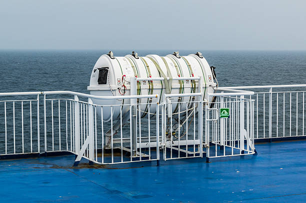 Infatable liferaft on North Sea Ferry stock photo