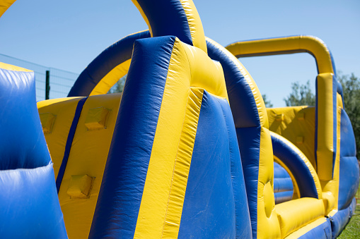 Inflatable playground. Obstacle course for entertainment. Playground for jumping. Without people.
