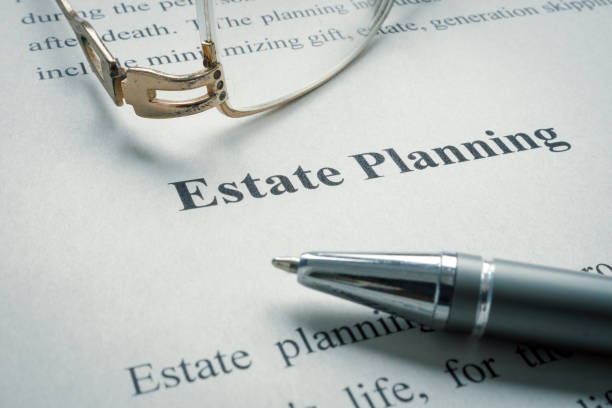 Information about Estate planning and old glasses. stock photo