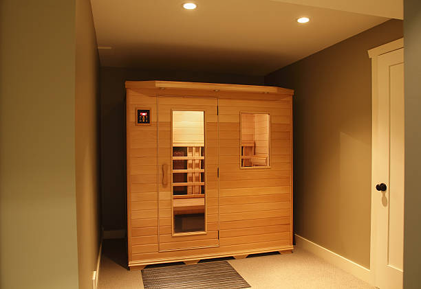 Infra Red Sauna Inside Home State of the art Infra-Red Saunas are used for Olympic Competitors for health reasons.  Portable for use inside or outside. Wave Technology. Healthy acid free wood. infrared stock pictures, royalty-free photos & images