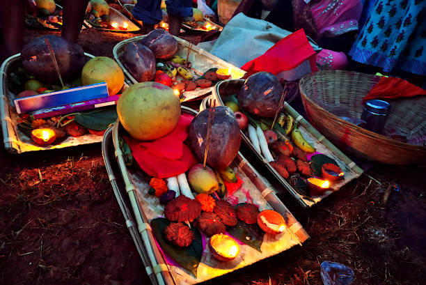 Ingredient of Indian festival, popularly known as chhath puja. Hindu devotee offer prasad ,fruits,vegetables and other items and light lamp or diya, to pray sun God,at a lake,in Chhath Puja. Ingredient of Indian festival, popularly known as chhath puja. chhath stock pictures, royalty-free photos & images