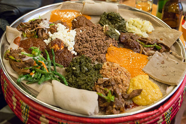Injera be wot, traditional Ethiopian Food stock photo