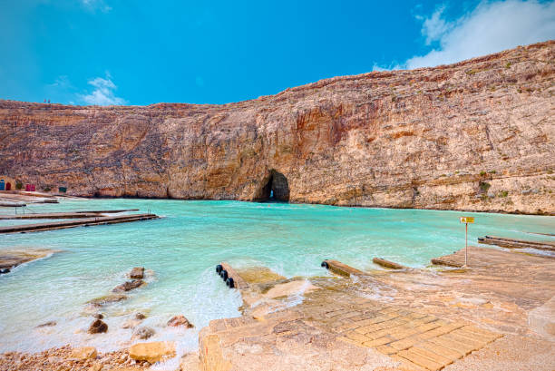 Inland Sea at Dwejra, Gozo, Malta, wide angle stock photo