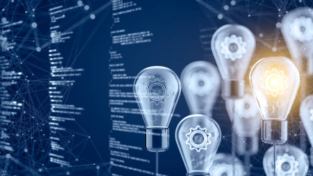 Innovation and new ideas lightbulb concept modern technology and data solution stock pictures, royalty-free photos & images
