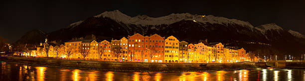 Innsbruck night panorama stock photo