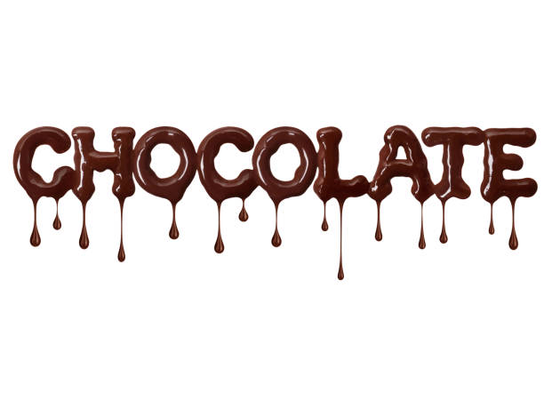 inscriptie chocolade geschreven met gesmolten chocolade op witte achtergrond - chocoladeletter stockfoto's en -beelden