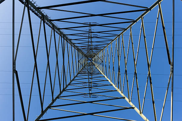 Inside an electricity pylon stock photo