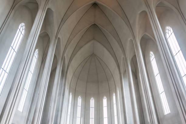Inside Reykyavik Cathedral Iceland stock photo