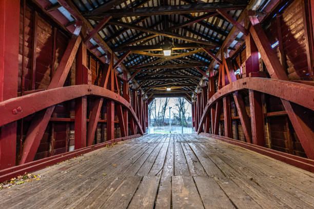 Inside Shearer's Mill Covered Bridge stock photo