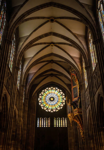 Inside the Cathedral Notre-Dame of Strasbourg, Alsace, France the beautiful Notre Dame Cathedral of Strasbourg. Indoors view. notre dame de strasbourg stock pictures, royalty-free photos & images