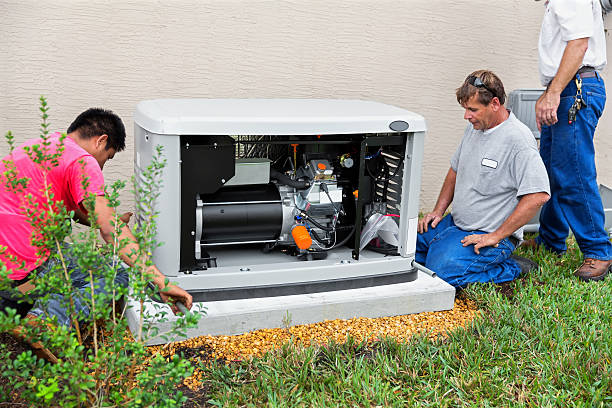 Installing an whole house emergency generator for hurricane season stock photo