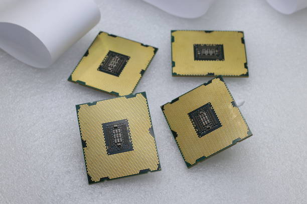 Intel cpu for pc computer close up macro stock photo