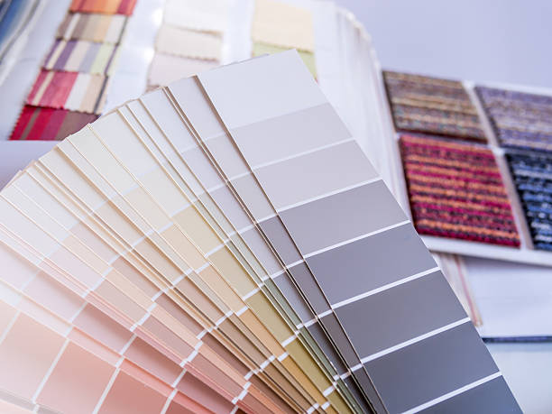 Interior color samples plan with   fabric swatch stock photo