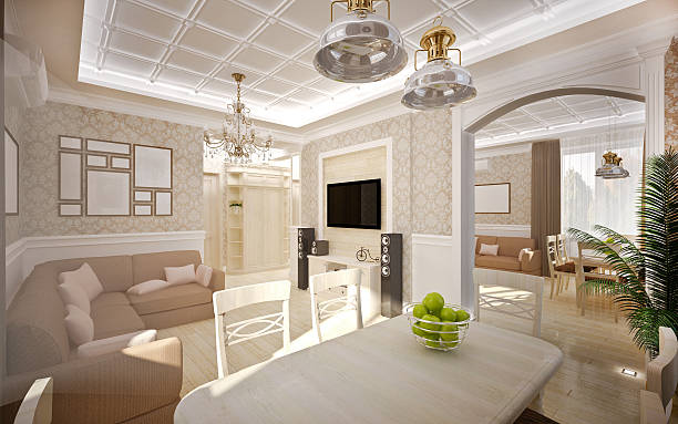 Classical interior of living room & dining