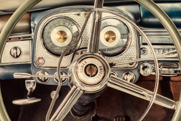 Interior of a vintage Chrysler classic car  in the Dutch village of Drempt, The Netherlands stock photo