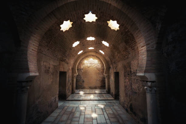 Interior of Arab Baths Ruins in Andalusia - Jaen, Andalusia, Spain Interior of Arab Baths Ruins in Andalusia - Jaen, Andalusia, Spain turkish bath photos stock pictures, royalty-free photos & images