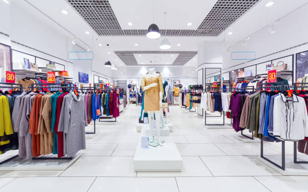 Interior of clothing store. stock photo