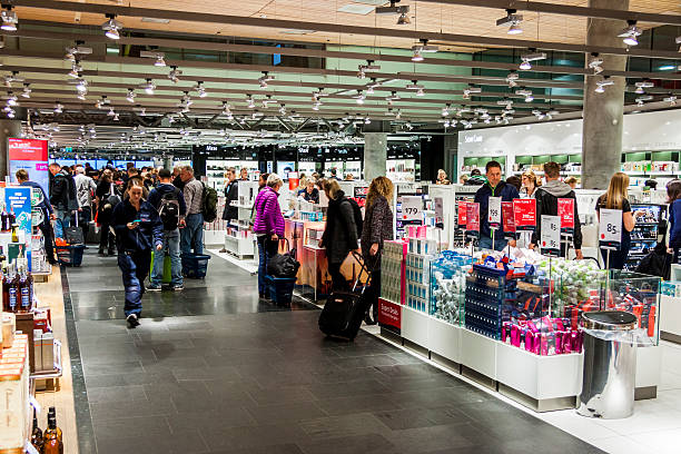 Interior of Duty Free Shop at Oslo Gardermoen Airport stock photo