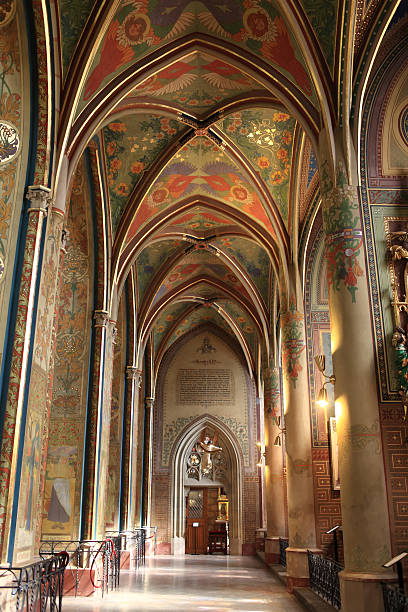 Interior of gothic revival basilica Interior of gothic revival basilica of St Peter and St Paul in Vysehrad fortress in Prague, Czech Republic prague art stock pictures, royalty-free photos & images