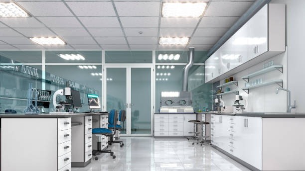 Interior of laboratory workplace. 3d illustration stock photo