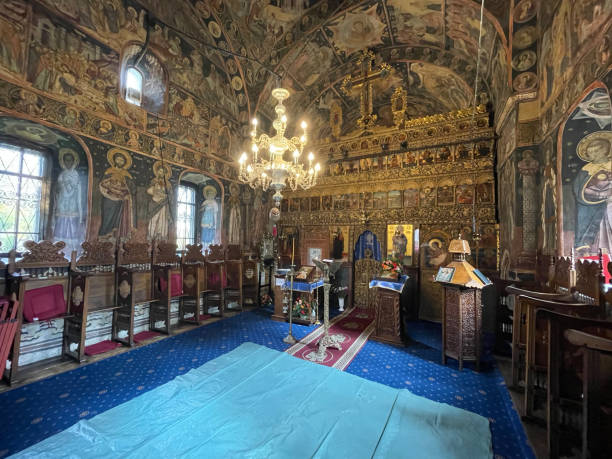 Interior of Mogosoaia Palace church, Romania stock photo