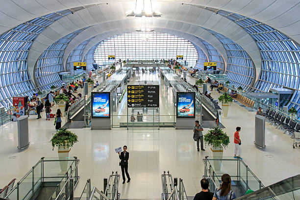 Interior of the Suvarnabhumi Airport of Bangkok, stock photo