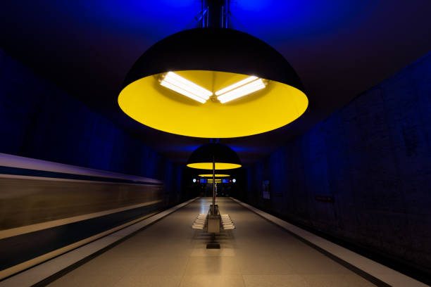 Interior of Westfriedhof Metro Station in Munich, Germany stock photo